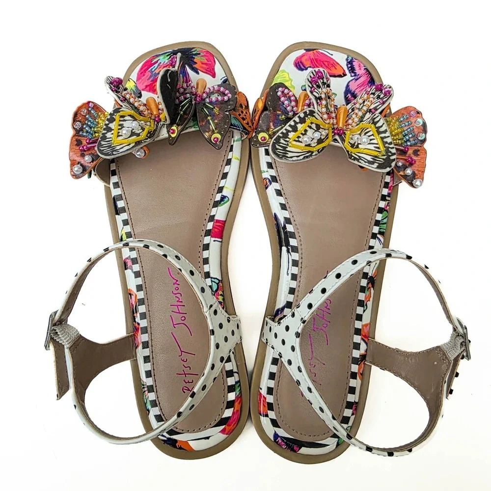 Betsey Johnson Dacie Butterfly Sandals Girls 4 Fairycore Boho Beaded Whimsical